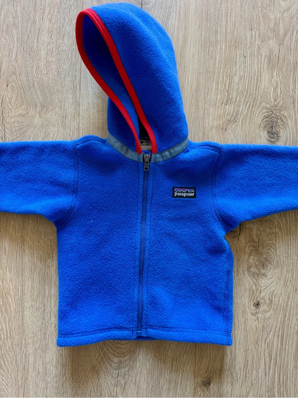Patagonia Kids Royal Blue Fleece Hoodie with Red Trim